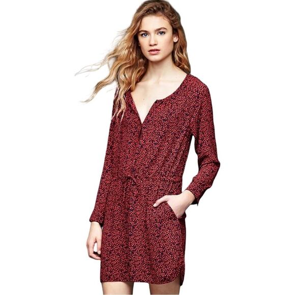 GAP Red Navy Small Cherry Print Henley Neckline Soft Tie Shirt Dress - Picture 12 of 15